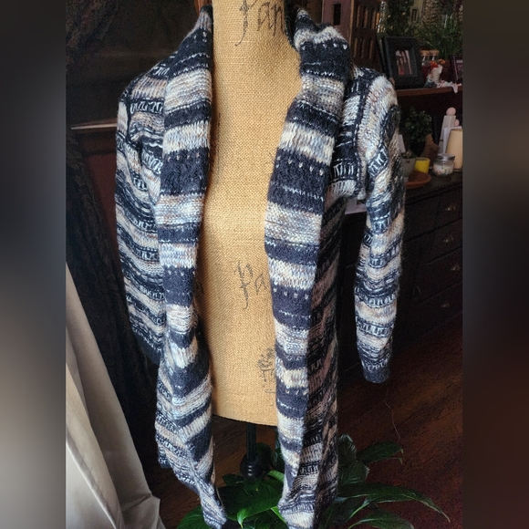 miami Sweaters - Miami Blue and Gray Striped Cardigan